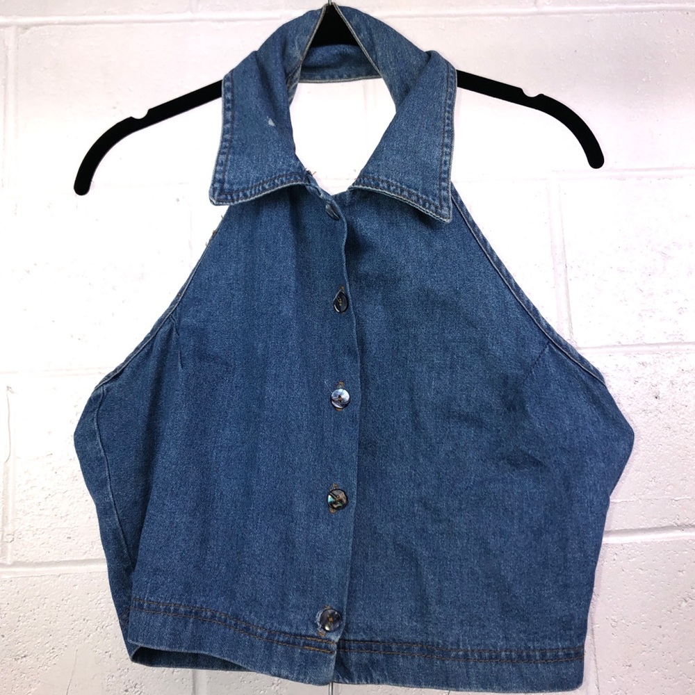 FILATI -  button-up halter tank top with a collar